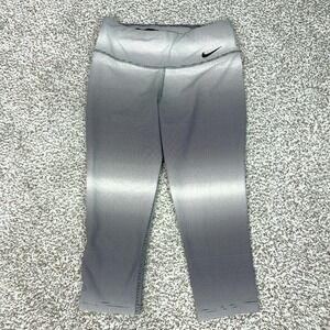 Nike Pants Womens Medium Gray Striped Capri Leggings Yoga Gym Running Sport